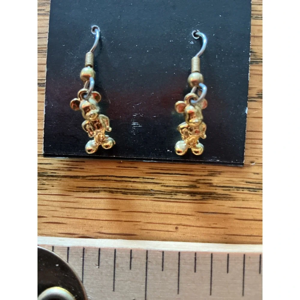 Disney Kids Mickey Mouse Gold Tone Dangle Fishhook Earrings New